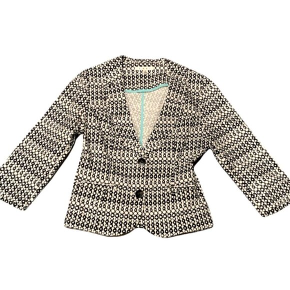 CAbi Du Jour #298 Jacket Cropped Blazer Sz 4 Black White 3/4 Sleeve Cotton 266D - Picture 3 of 10
